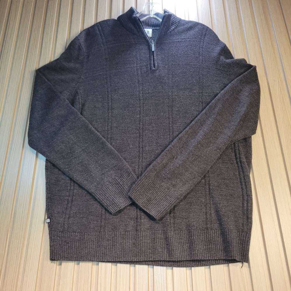 Geoffrey Beene Mens XL Brown Quarter Zip Sweater Acrylic G3G6057S Chocolate HT - Picture 1 of 10